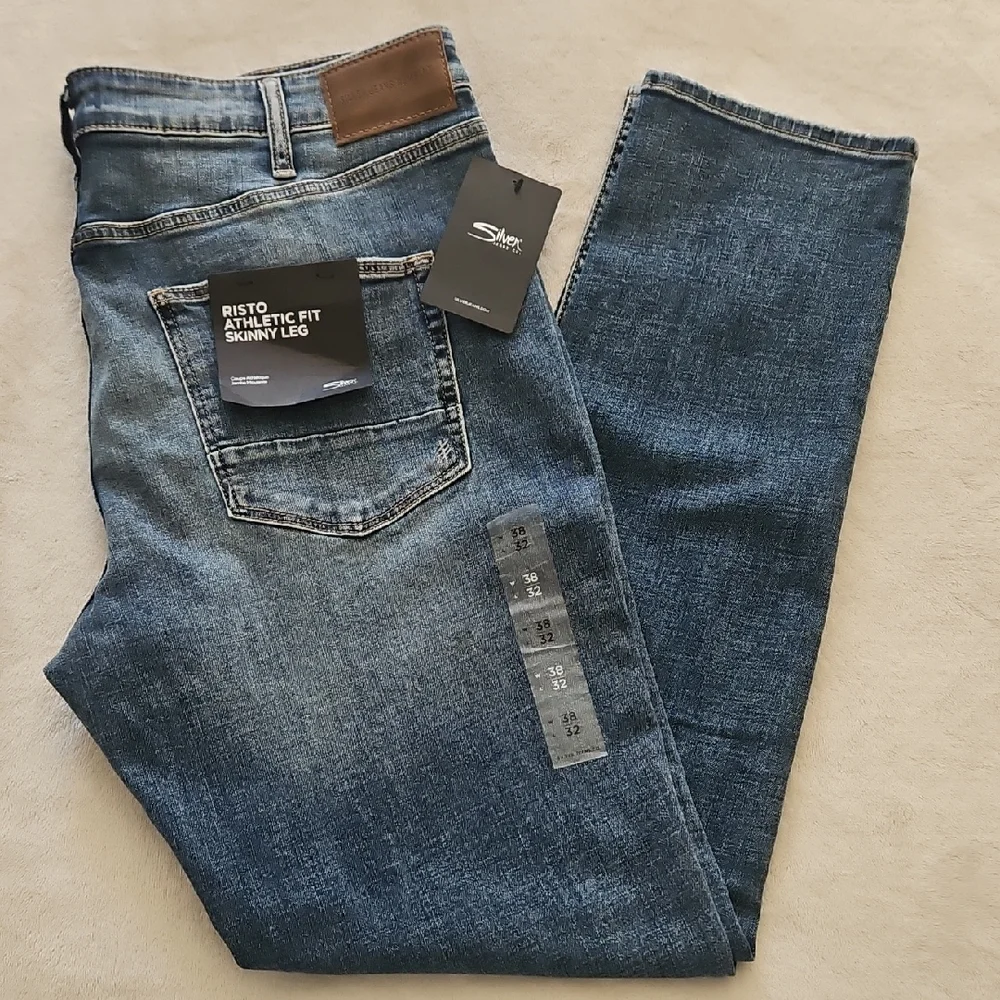 Mens‎ Silver Risto Athletic Fit Skinny Leg Max Flex Jeans: Indigo: 38x32